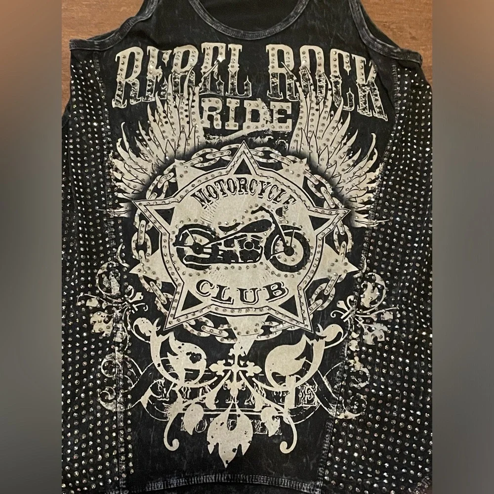 Vocal USA rebel rock acid wash bling y2k motorcycle rider sleeveless shirt tank - Picture 2 of 6